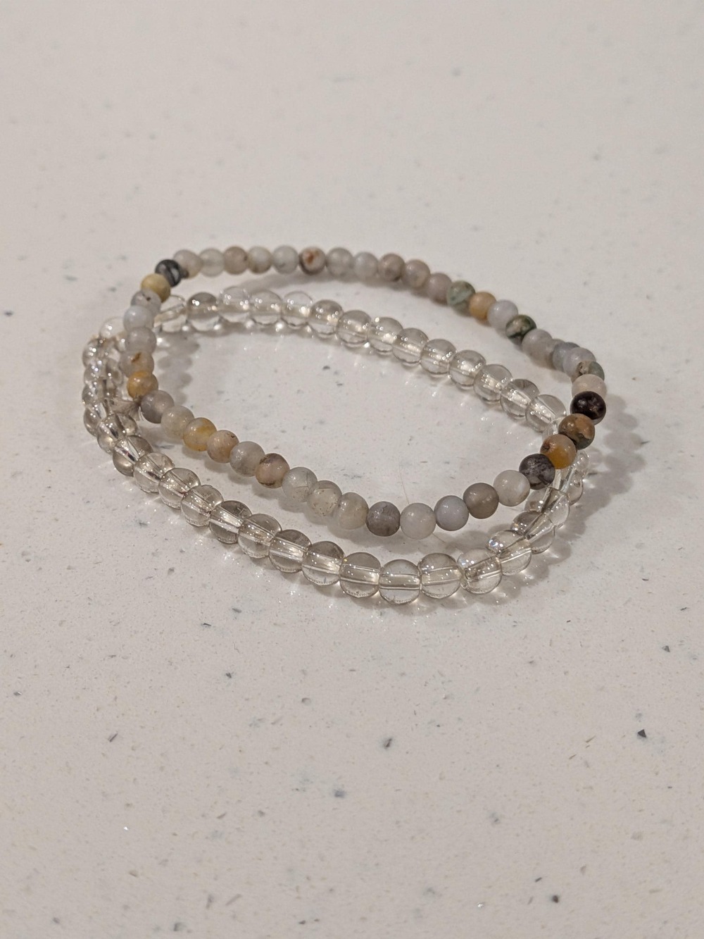 Two Piece Plastic Beaded Stretch Bracelet Set Clear & Multicolour Beads